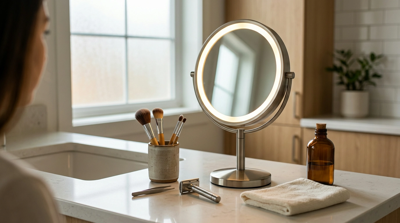 10X Lighted Vanity Mirror: Adjustable Brightness Guide