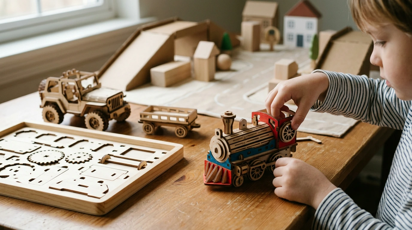 3-in-1 Movable 3D Puzzle: Train, Car & Jeep Build