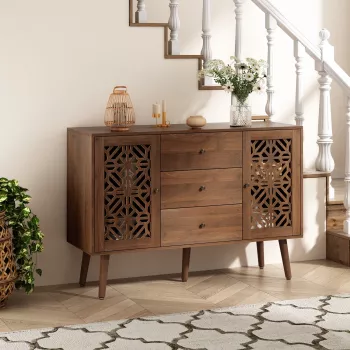 48-inch Retro Carved Sideboard: Drawers + Doors Storage
